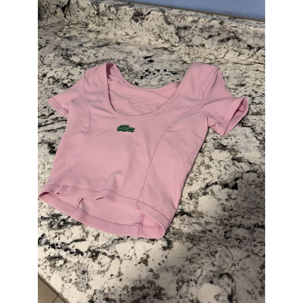 Lacoste x Bandier Pink Ribbed Crop Top Sucrerie/ Candy Pink XXS